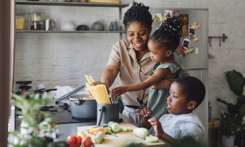 family cooking a meal